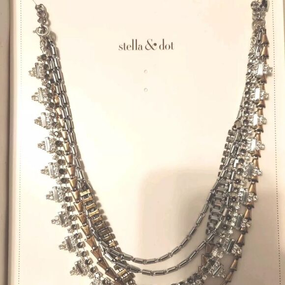 Stella&Dot Sutton Convertible Statement Necklace Matte Silver Tone&Crystals NWT - Picture 2 of 2